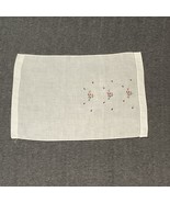 Vintage Hand Embroidered Tea Towel Floral Fruit Cherries Blue Pink Hand ... - $8.79