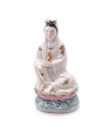 Chinese Porcelain Quan Yin On Lotus Statue 8 1/2&quot; Mid-Century 1960&#39;s Mid... - £50.57 GBP