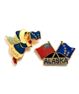 Alaska Flag Enamel Pins Lot 2 Eskimo Angel &amp; USA Crossed Flags Travel So... - $14.99