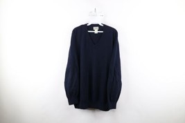 Vtg LL Bean Mens XL Blank Cotton Cashmere Blend Knit V-Neck Sweater Navy Blue - £47.26 GBP