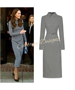 Kate Middleton Inspired Peter Pan Collar Black and White Houndstooth Mid... - €111,54 EUR