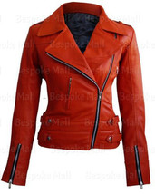 New Woman&#39;s Red Brando Style Flash Genuine Sheep Skin Biker Leather Jack... - $167.39+