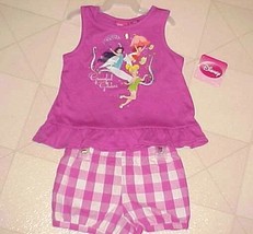 Disney Tinker Bell Toddler Girls Outfit 24 Mo Purple Sleeveless Top Plaid Shorts - £7.00 GBP
