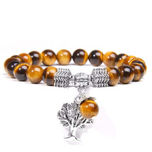 Women Bracelets Men Charm Natural Tiger Eye Gem Stone Tree of Life Brace... - £11.51 GBP