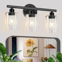 Matte Black Bathroom Light Fixtures,3-Light Black Bathroom Vanity Light With Cle - £56.18 GBP