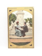 VTG Victorian Couple Lovers at Fountain Poem Postcard Unposted Gold - £7.58 GBP