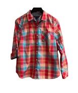 Tommy Hilfiger Top Women L Plaid Button Down Roll Tab Slv Preppy Western... - €28,72 EUR