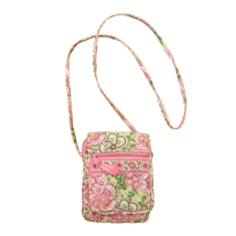 Vera Bradley Pink and Green Floral Quilted Crossbody Purse Bag 6x8 - £13.32 GBP