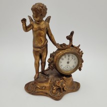 Antique Benedict Waterbury Cherub Brass or Bronze Metal 8.25&quot; Desk Clock READ - £158.30 GBP