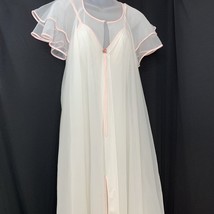 Val Mode 2 pc Chiffon Nightgown Robe Peignoir Set White Sheer Size M USA Vintage - £68.06 GBP