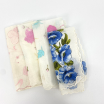 Vintage Handkerchiefs Lot of 4 Ladies Floral Flowers Cotton Embroidered Hankies - £7.67 GBP