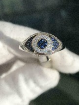 2Ct Round Cut CZ Blue Sapphire Evil Eye Engagement Ring 14K White Gold Finish - £131.41 GBP