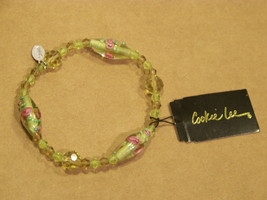 Cookie Lee Genuine Crystal Stretch Bracelet Green w/ Roses New With Tag - £9.60 GBP