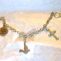 1990s religious silver chain charm bracelet~silver dove~cross~Faith Hope... - $41.58