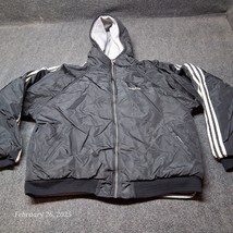 Adidas Reversible Hooded Jacket Men Size XL Black and Gray Jersey Big Logo - £21.86 GBP