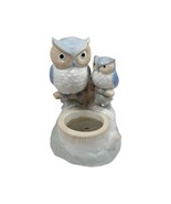 Colonial Candle Two Blue and White Owls Mother &amp; Baby Ceramic Candle Hol... - £14.96 GBP