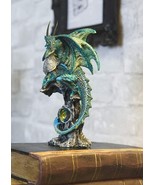 Ebros Armored Green Pagoda Dragon Perching On Gemstone Rock Pillar Statu... - €15,34 EUR