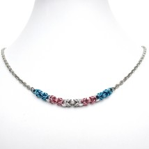 Transgender pride necklace, chainmail Byzantine LGBTQ jewelry, blue, pink, white - £33.57 GBP+