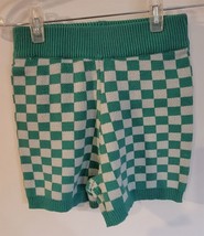 Womens S Blue Blush Multi-tone Green Checkerboard Knit Shorts - £8.56 GBP