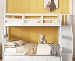 Twin Over Full Bunk Bed With Trundle And Stairs, Wooden Bunkbeds With St... - £805.05 GBP