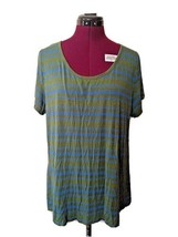 LuLaRoe Top Green Blue Women Short Sleeves Striped Size XL - £14.43 GBP