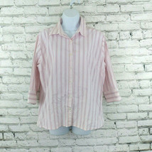 Austin Clothing Co Womens Button Up Shirt XLarge Pink Striped 3/4 Sleeve... - £14.29 GBP