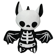 Spooky Skeleton Bat Plush Backpack Black Polyester Gothic Animal Fashion Bag - £39.56 GBP