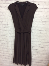 Max &amp; Cleo Womens Faux Wrap Dress Brown Stretch spandex Belt Collar Cap ... - $18.80