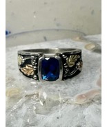 Black Hills Gold ring size 12 blue lab stone leaves sterling silver wome... - $227.47 CAD