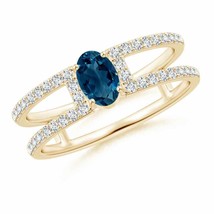 ANGARA Oval London Blue Topaz Parallel Split Shank Ring with Accents - £799.74 GBP