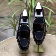 New Men Fashion Business Casual Dress Shoes Handmade Bright Black PU Stitching I - £61.48 GBP