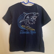 Boys Shirt Size 8 Navy Blue Shark Graphic Sharks Rule - $4.27