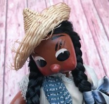 Mexican Folk Art Hard Face Doll Baby On Back Hay Bales Peasant Dress - $15.84