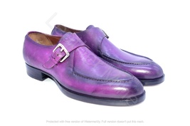 Handmade Men&#39;s Purple Monk Strap Leather Dress Shoes For Men - $132.69