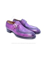 Handmade Men's Purple Monk Strap Leather Dress Shoes For Men - $132.69