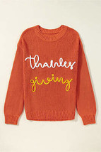 Gold Flame Thanks Giving Letter Graphic Crew Neck Sweater - £37.79 GBP