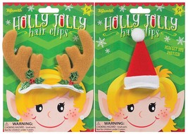 Toysmith Holly Jolly Reindeer Antlers and Santa Hat Hair Clips - £7.95 GBP