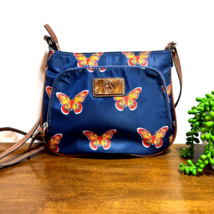 Franco Sarto Crossbody Purse Butterflies Nylon Exterior Pockets Blue - $18.38