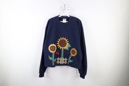 Vintage 90s Country Primitive Womens Medium Quilt Patch Sunflower Sweatshirt - £39.52 GBP