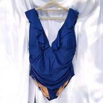 J. Crew Women Plus Size 22 Swimsuit 1 Piece V-Neck Ruffled Ruched Royal Blue NWT - $46.74