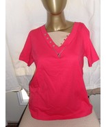 Faux V Neck with Zipper Blouse Short Sleeve Dark Pink Small - NEW! - £6.22 GBP