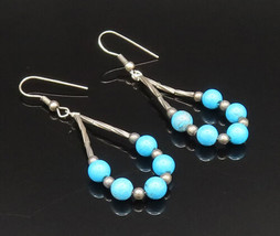 925 Sterling Silver - Vintage Turquoise &amp; Beads Pear Shaped Earrings - E... - £28.94 GBP