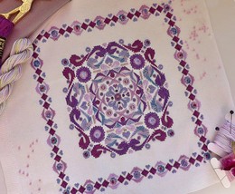 Biscornu Cross Stitch Blackwork pattern pdf - Pincushion Embroidery Purp... - $11.49