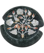 Green Marble Inlay Coaster Set Precious Mother of Pearl Stone Decor Gift... - $388.37 CAD