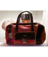 MOSCHINO Cheap &amp; Chic Red Patent Leather and Pink Corduroy Handbag Gold ... - $117.92 CAD