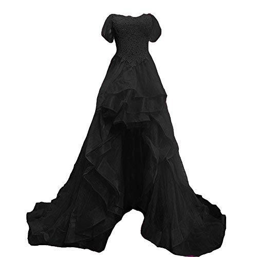 Off The Shoulder High Low Beaded Lace Formal Prom Homecoming Dress Black US 10