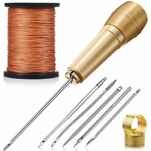 6 Pieces Canvas Leather Sewing Awl Needle With Copper Handle, 50 M Nylon Cord Th - £16.63 GBP