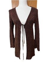 Vintage Y2K Women Glittery Open Cardigan Tie Front Small Metallic Disco ... - $39.84 CAD