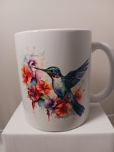 White Coffee Mug UV DTF Sticker Applied, 11oz, Hummingbird With Flowers - $12.43