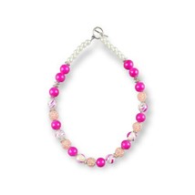 Beaded Necklace Pink &amp; White Swirl Glass Beads &amp; Peach Bling Plastic Beads 19&quot; - £15.64 GBP